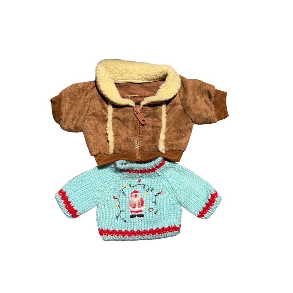 Teddy Bear Winter Clothes Bundle Santa Sweater Sherpa Jacket Pink Snowsuit 3pc